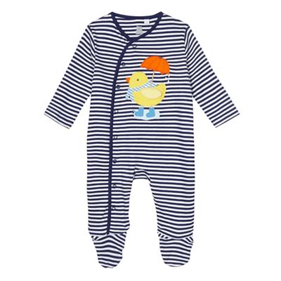 Baby boys' navy striped duck applique sleepsuit